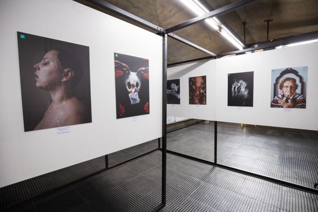Large portraits on a white gallery wall