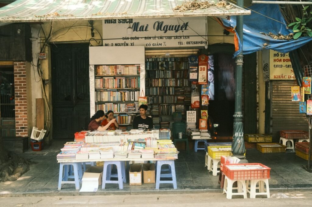 A bookshop spilling out onto the pavement