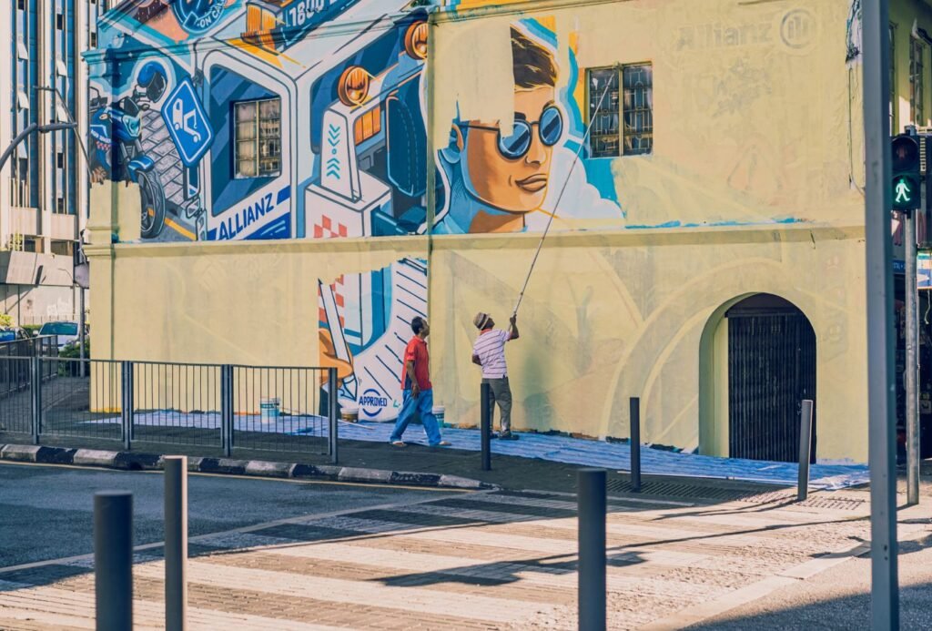 A large painted mural covering the side of a building