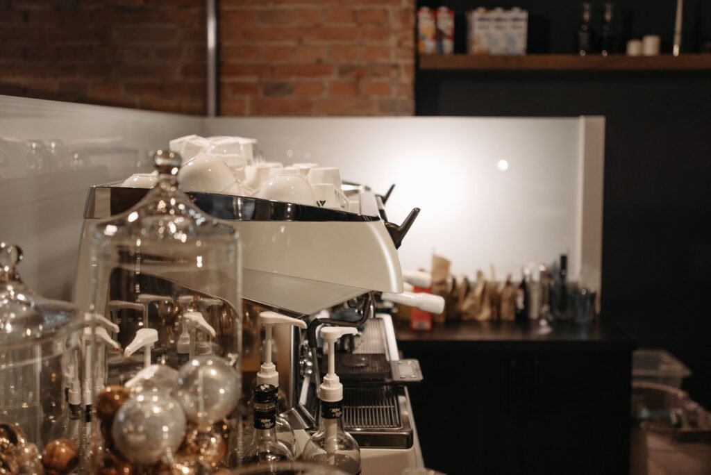 A cafe counter with brewing equipment