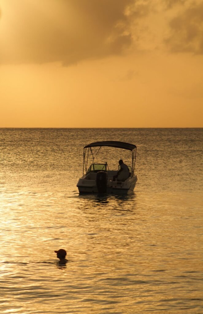 Boats on the water at sunset