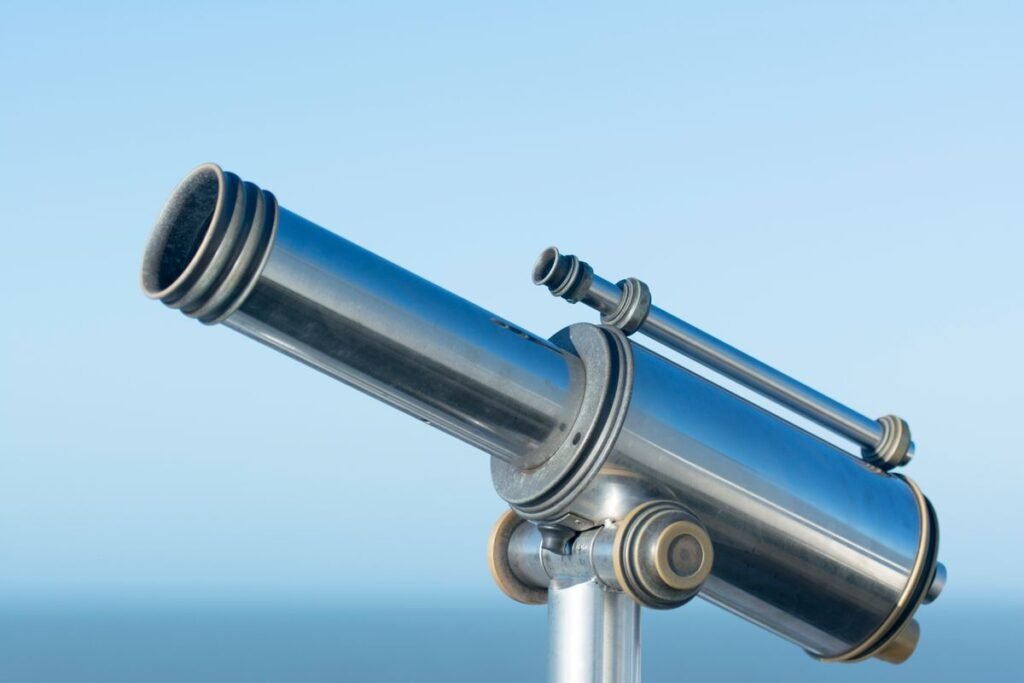 A telescope set up for stargazing at night