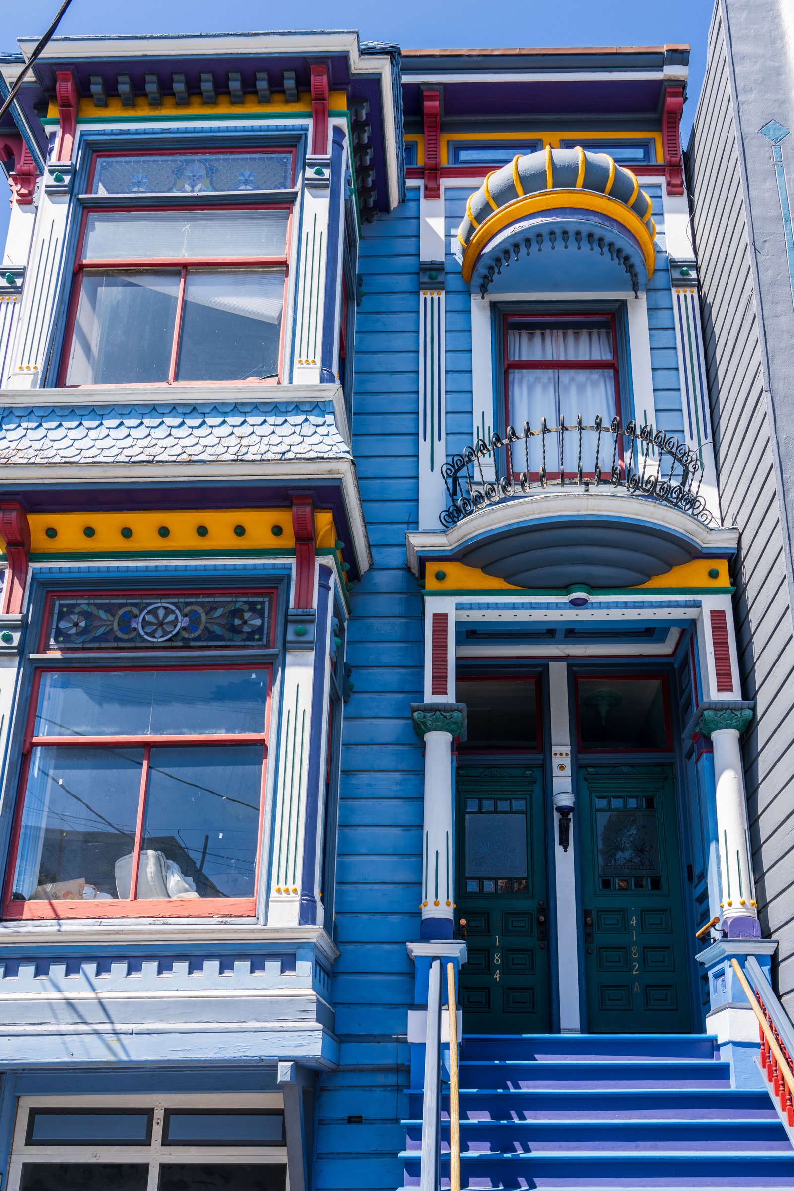 A colorful Victorian house facade, Western Addition, San Francisco