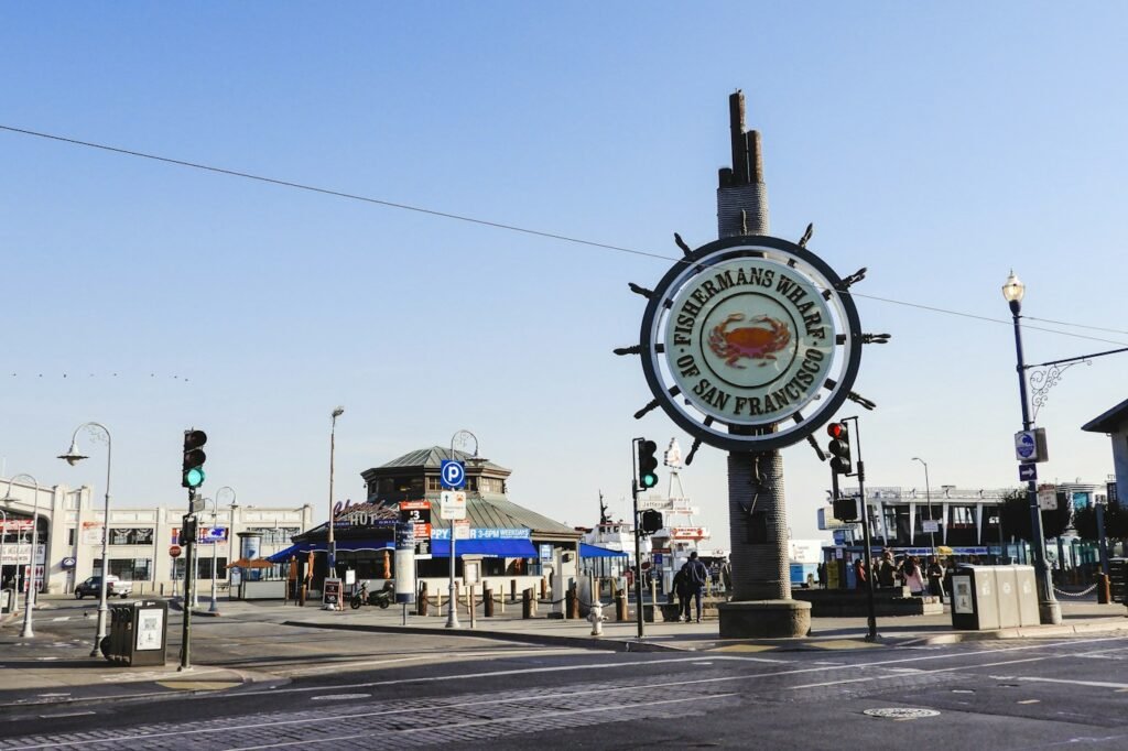 Fisherman's Wharf ship's-wheel sign in San Francisco