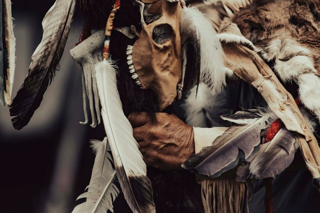 Feathered regalia at a powwow