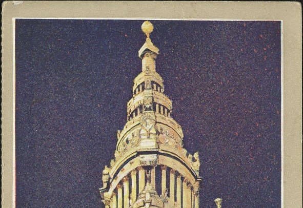 The upper part of the Tower of Jewels at the Panama-Pacific International Exposition in San Francisco, on a 1913 postcard