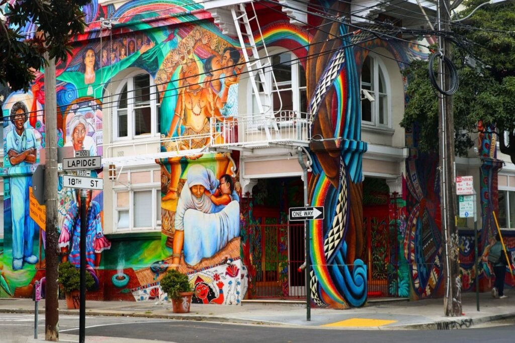 The mural-covered Women's Building at 18th and Lapidge streets in the Mission