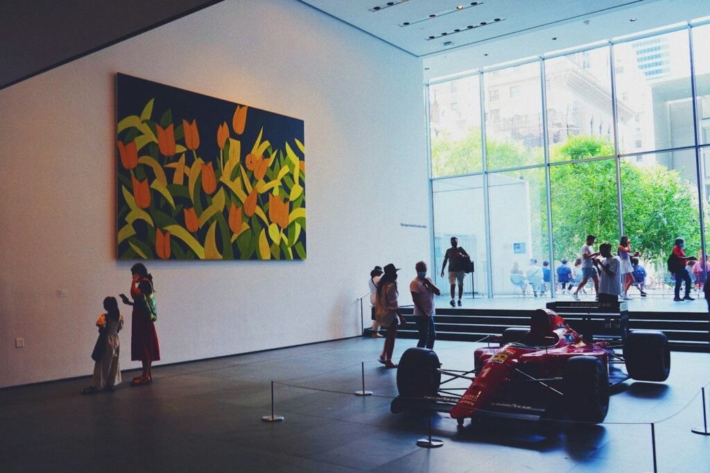 Bright modern painting in an airy museum gallery