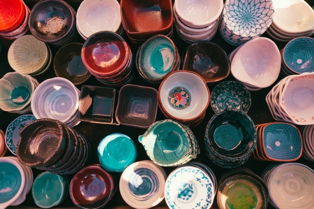 Handmade ceramic bowls in many colors